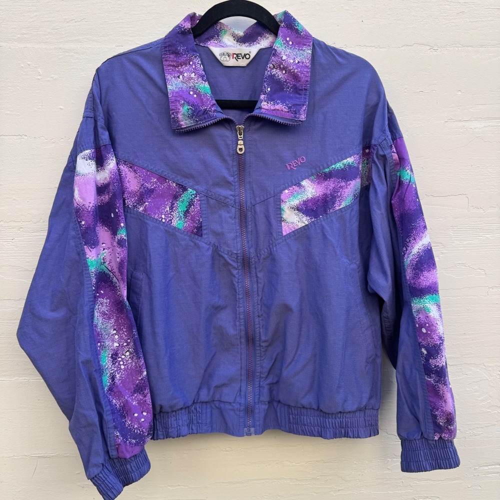 Revo Windbreaker Jacket L Purple Vintage 90s Ripstop Geometric Abstract Korea